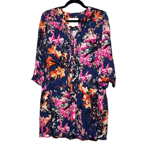 Anthropologie Maeve Caravane Boho Tunic Navy Floral V-Neck Drop Waist Dress - Picture 4 of 10
